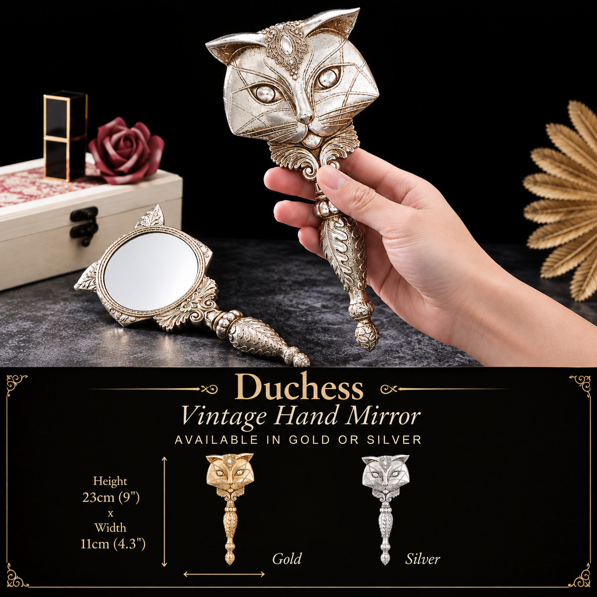 Duchess Vintage Cat Mirror - Gold or Silver