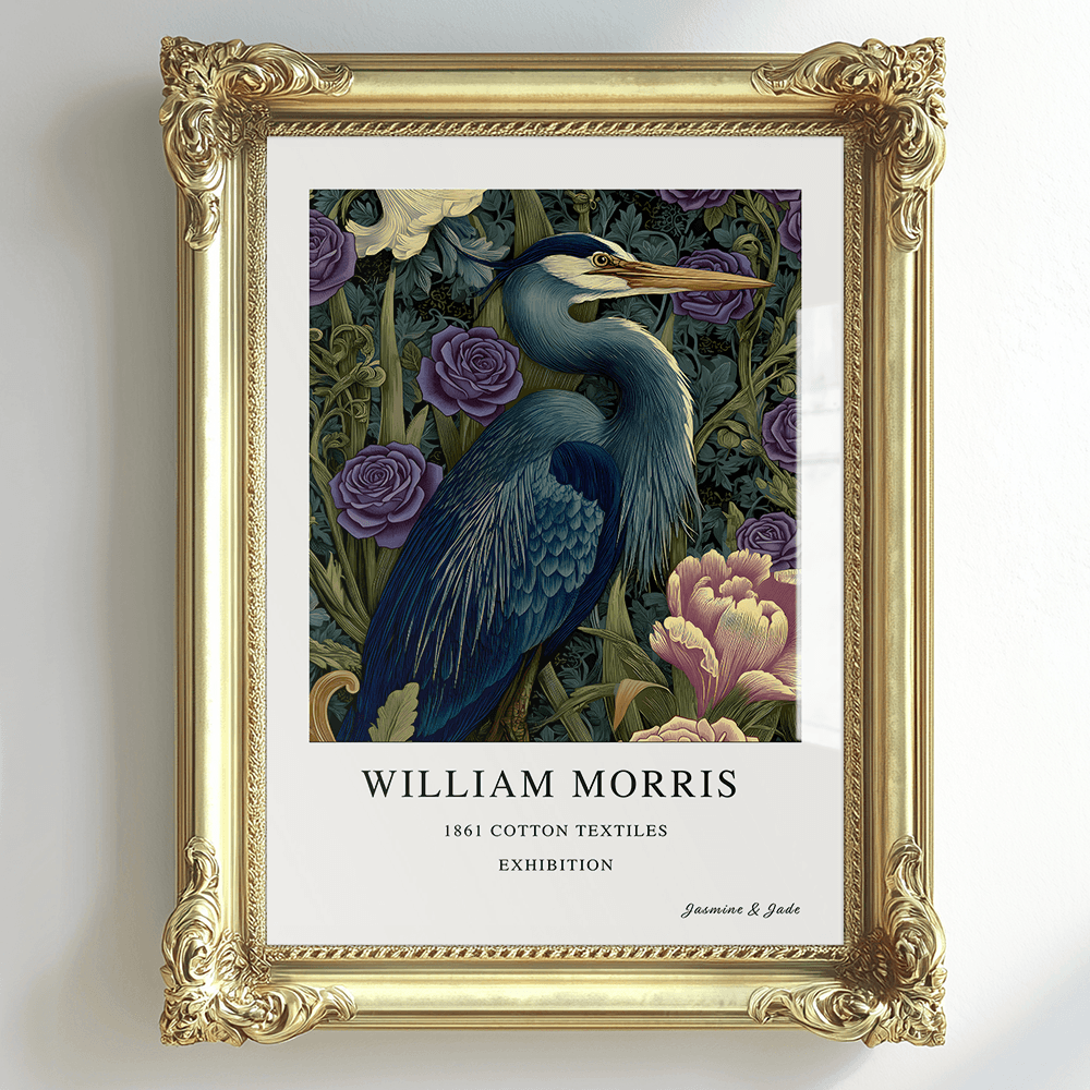 Inspirado en William Morris, firmado - Estampado de cardenal rojo