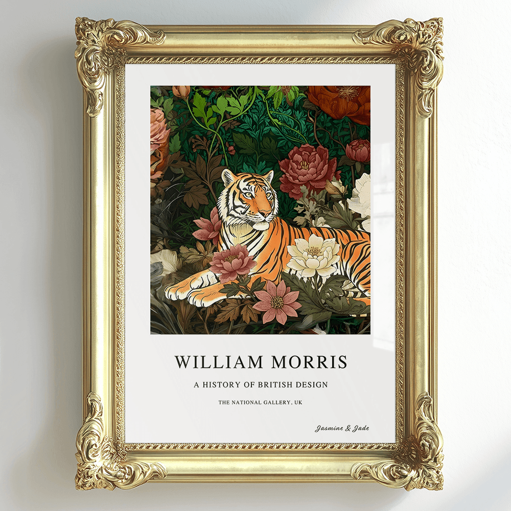 Inspirado en William Morris, firmado - Estampado de tigre de Bengala
