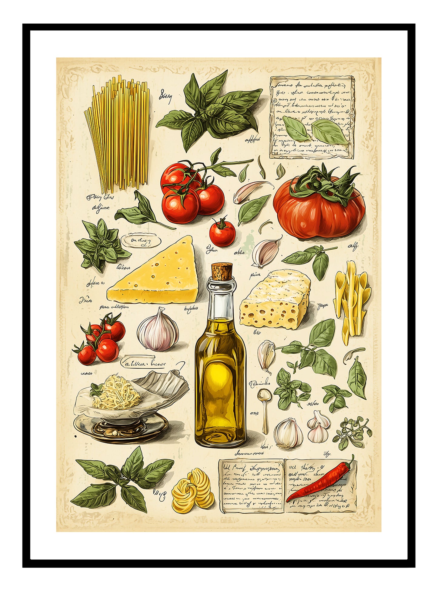 Impresión artística de ingredientes de pasta