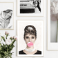 Audrey Hepburn Bubblegum Pink or Blue, Art Print