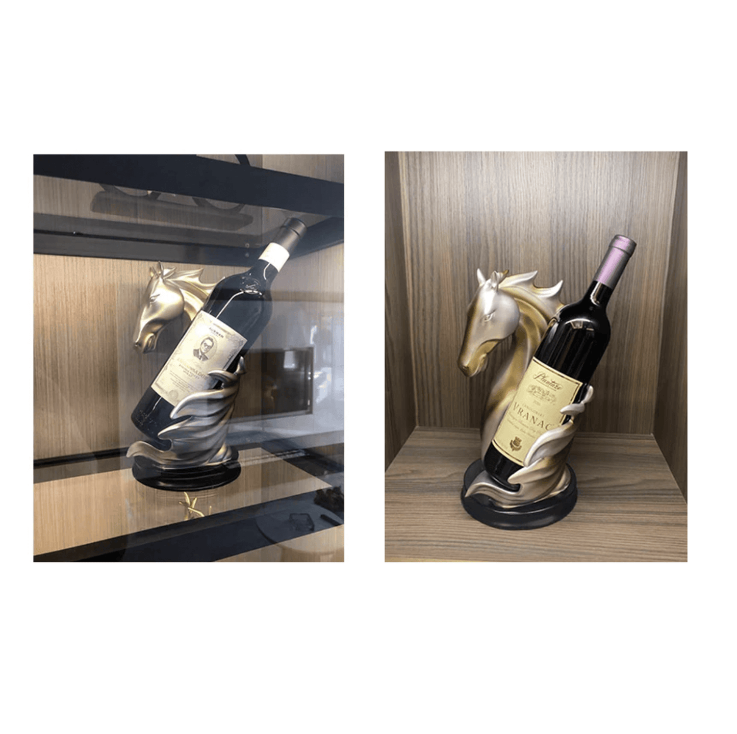 Porte-bouteille de vin cheval doré ou bleu
