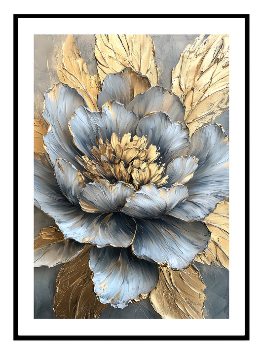 Gold Grey Flower Art Print