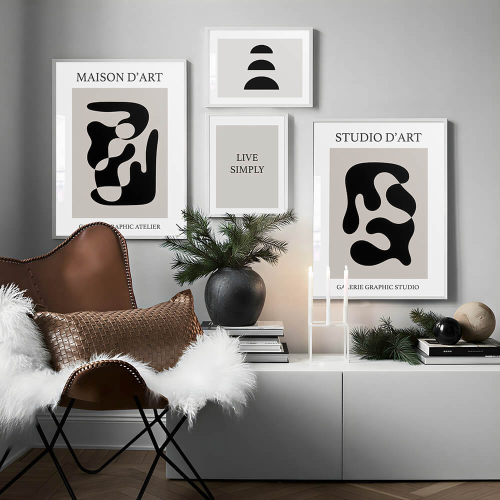 Schwarz - Beige Abstraktes Kunstbild (A)