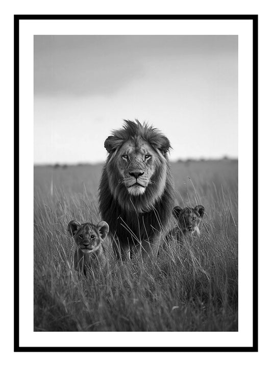 Löwe und Jungtiere Kunstdruck – 2 Farben
