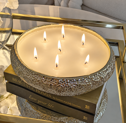 Scented 7 Wick Candle - Gold Hammered Metal - 20cm