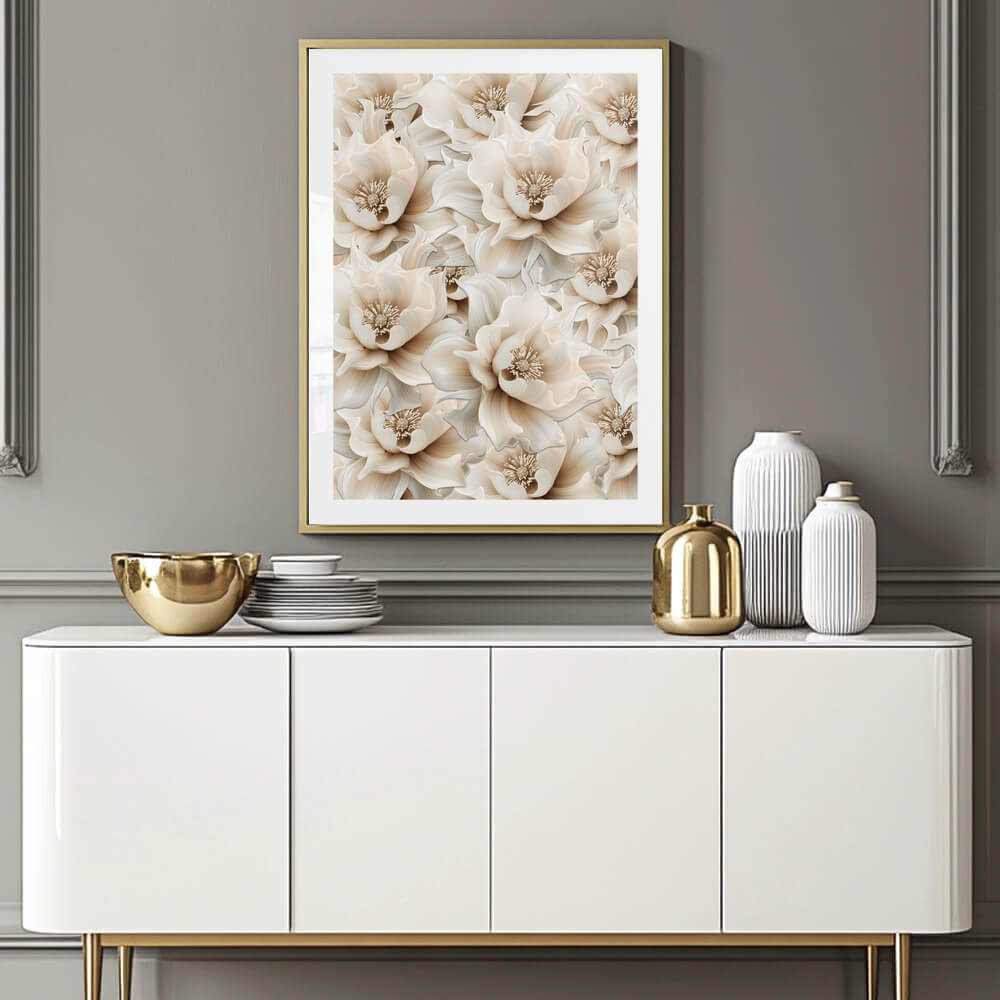 Beige Flowers (A) Art Print