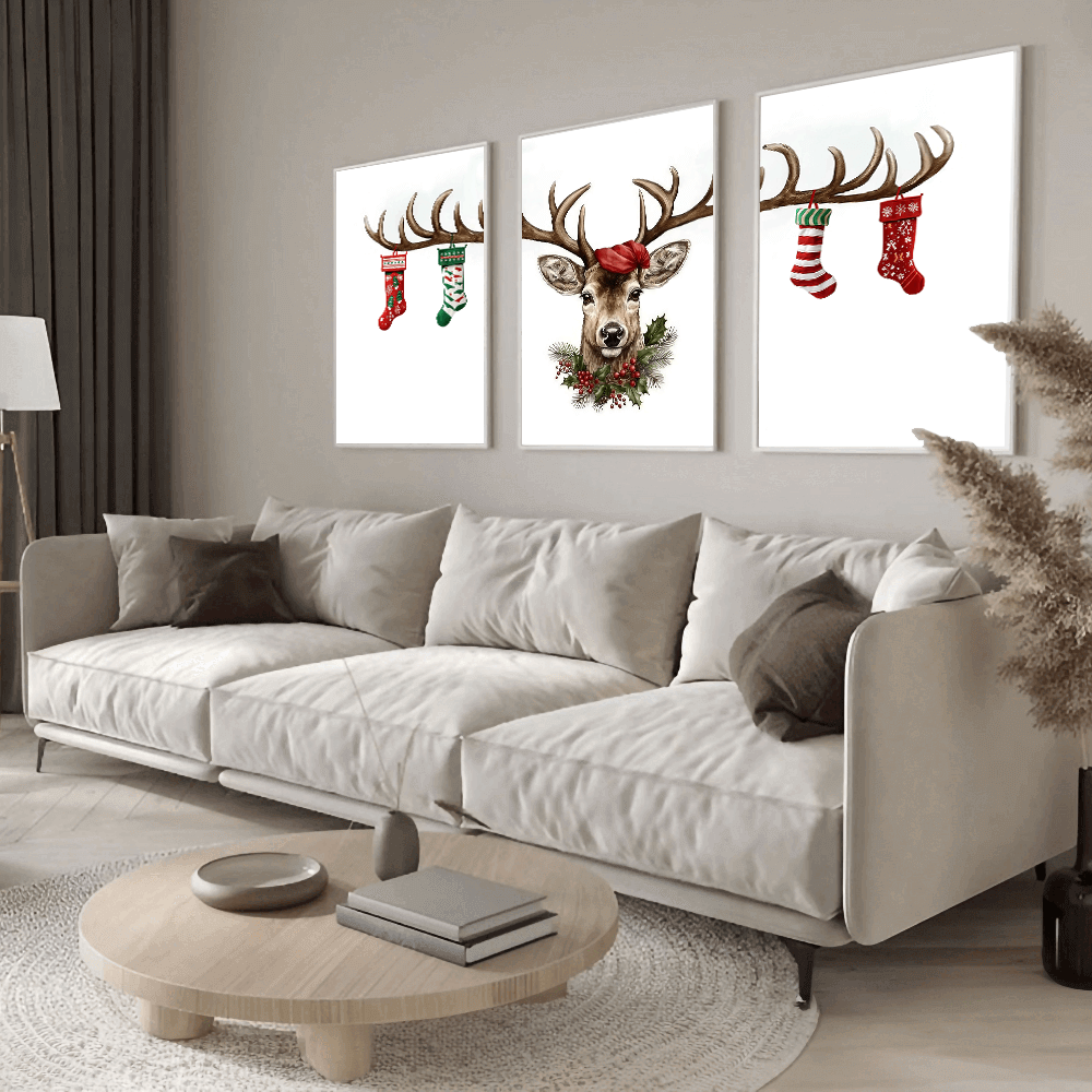 Triptych Christmas Reindeer Print (B)