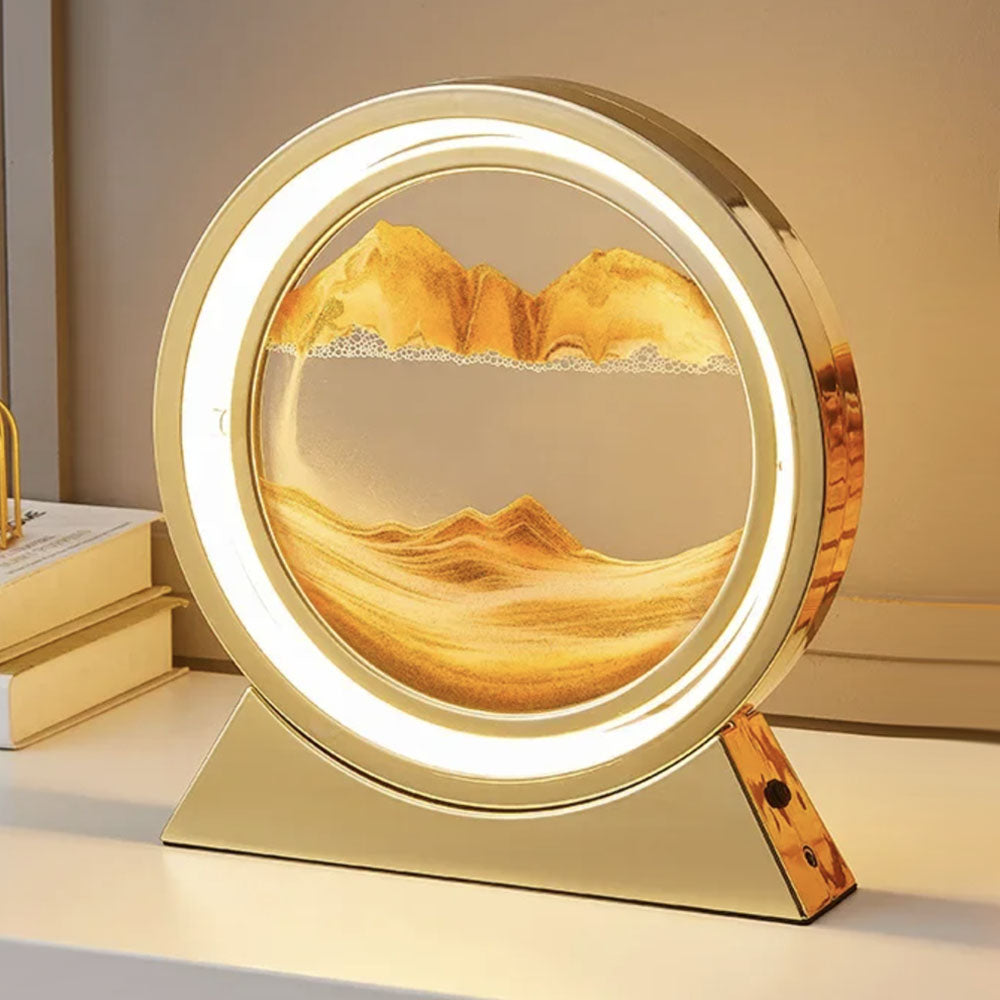 Lámpara The Sands of Time - Lámpara LED giratoria de arte de arena - Marco dorado