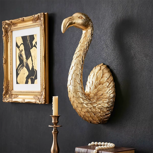 Gold Flamingo Large Wall Hook Sculpture