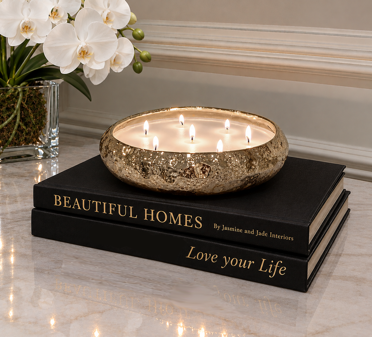Scented 7 Wick Candle - Gold Hammered Metal - 20cm