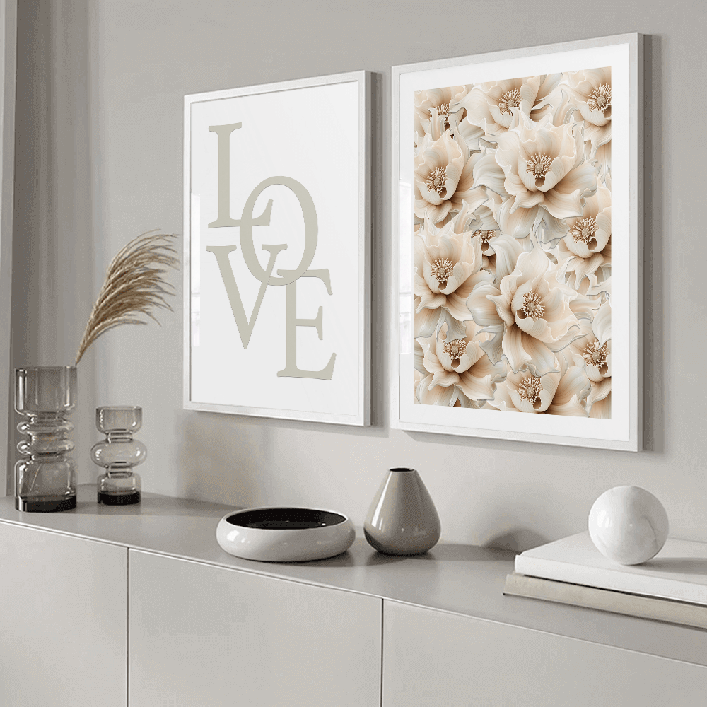 Beige Flowers (A) Art Print