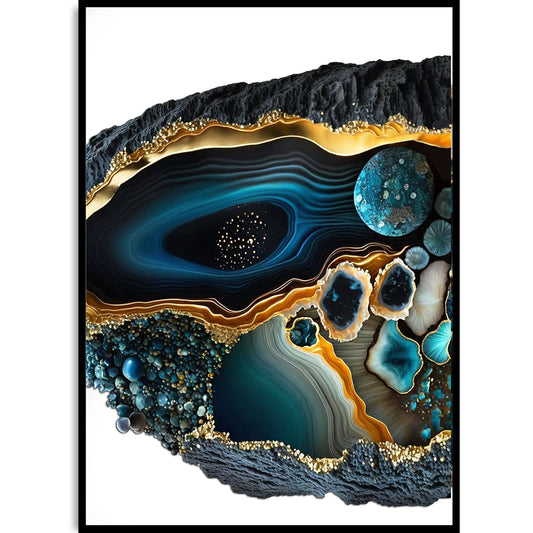 Blå og gull Geode Art Print