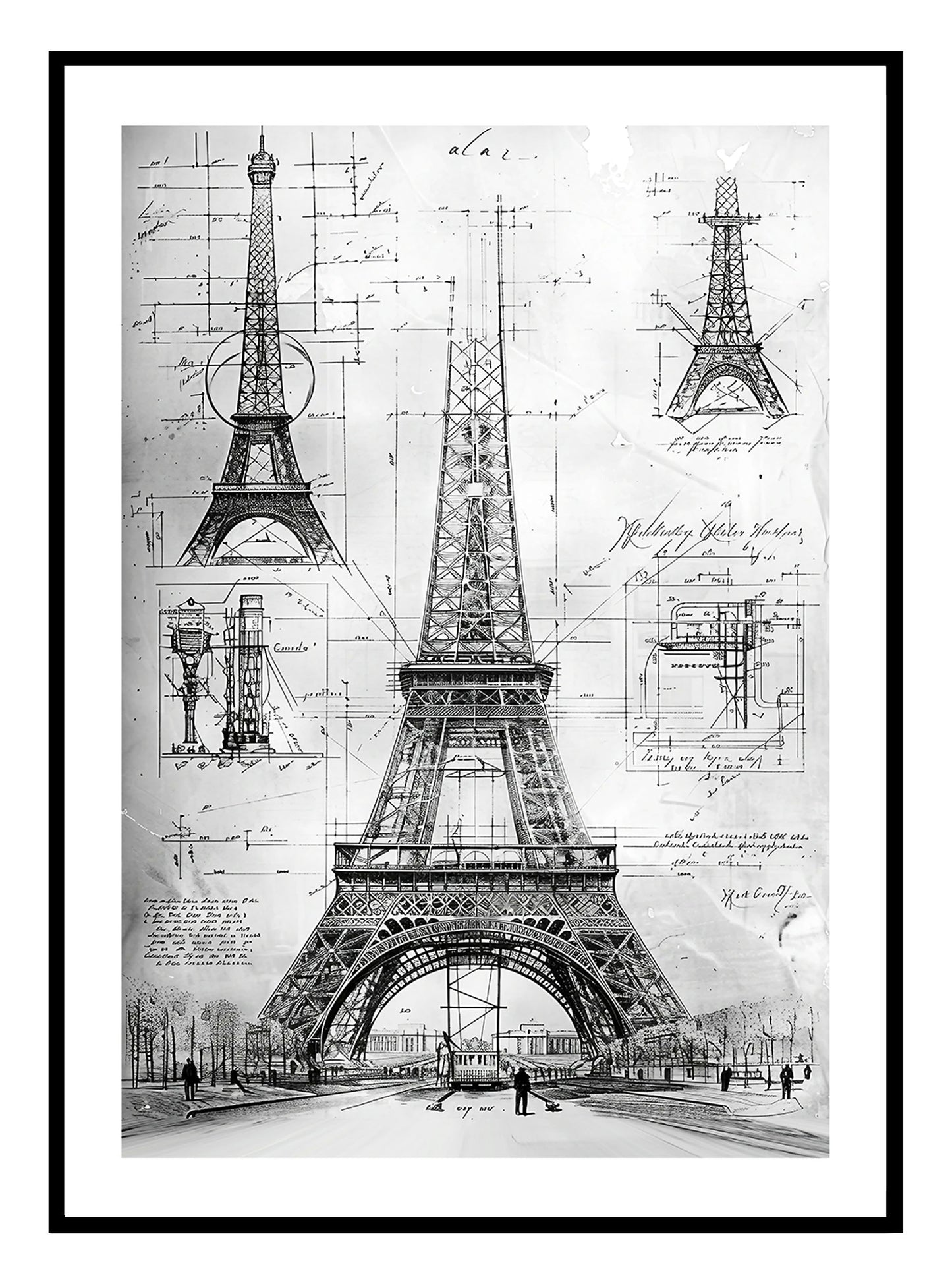 Eiffel Tower Architectural Drawing Art Print