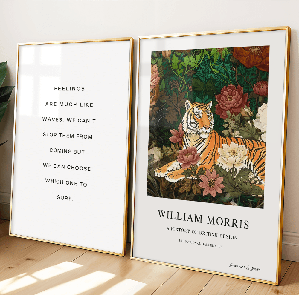 Inspirado en William Morris, firmado - Estampado de tigre de Bengala