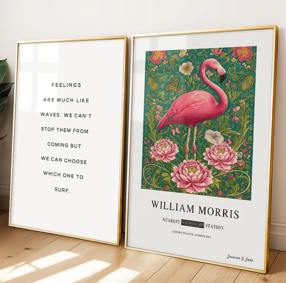 William Morris Inspired, Signed - Pink Flamingo Print