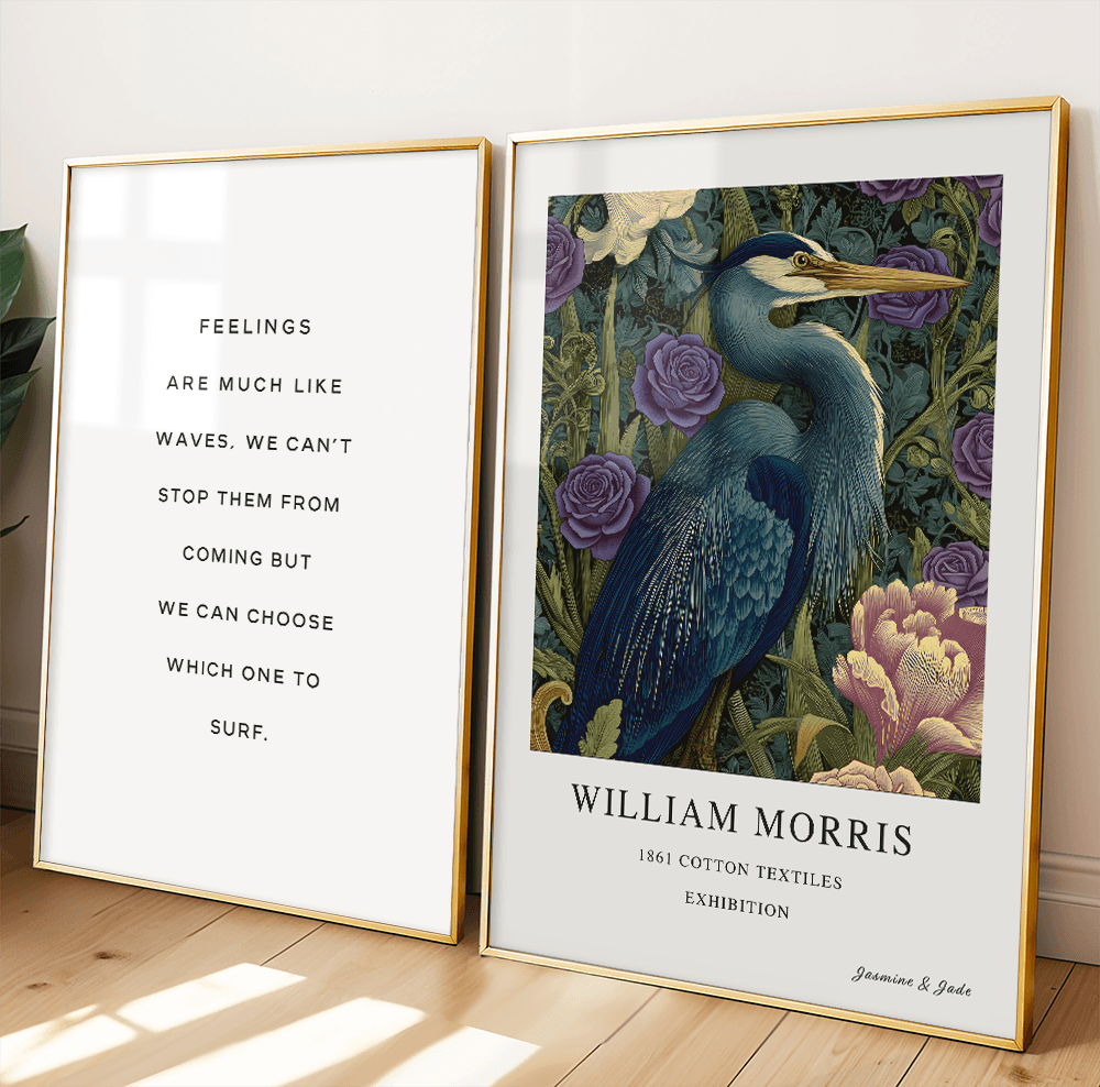 Inspirado en William Morris, firmado - Estampado de cardenal rojo