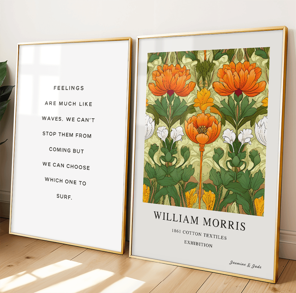 William Morris Inspired, Signed - Orange Flower Print