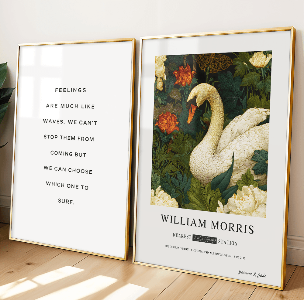 Inspirado en William Morris, firmado - Estampa de Cisne Blanco
