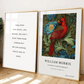Inspirado en William Morris, firmado - Estampado de cardenal rojo