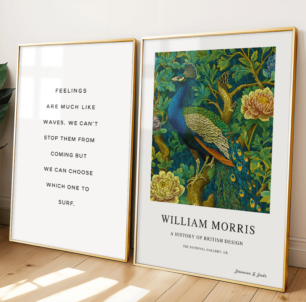 Inspirado en William Morris, Firmado - Estampado de Colibríes