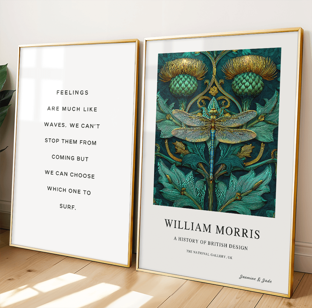 Inspirado en William Morris, Firmado - Estampado de Colibríes