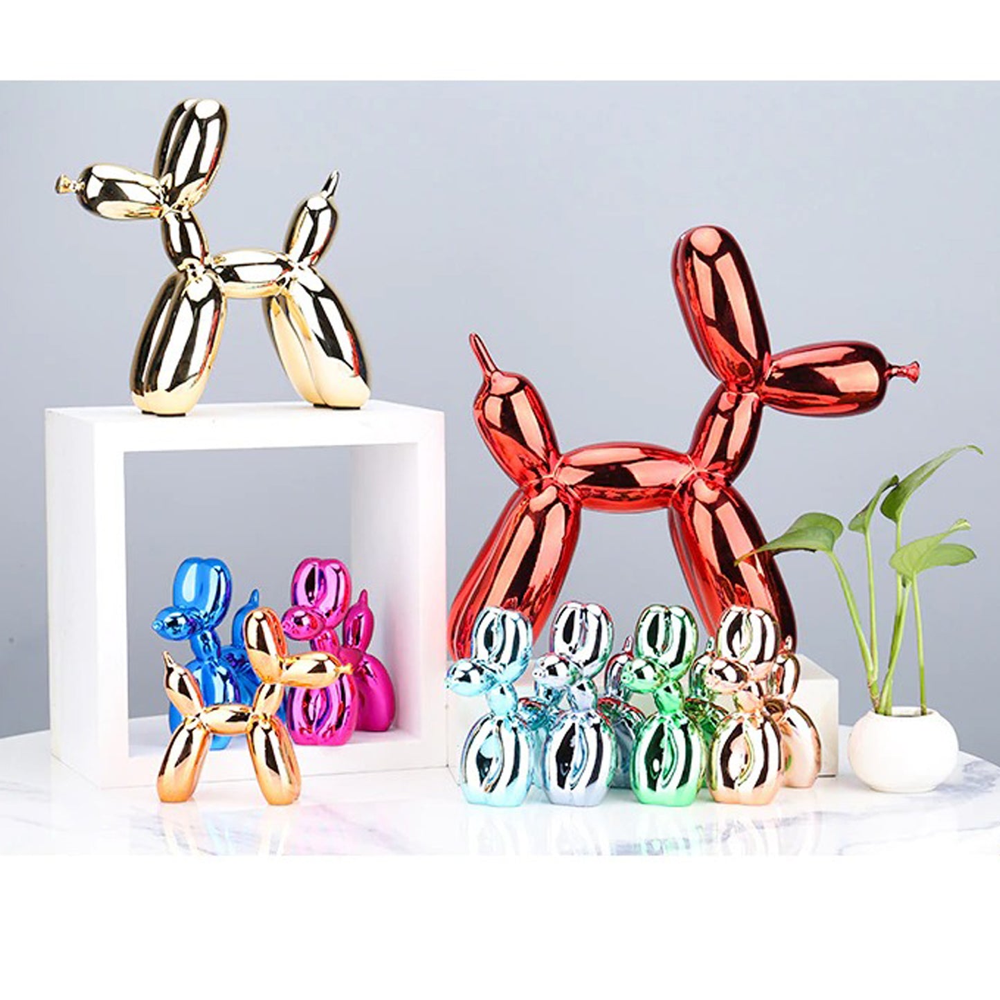 Electroplated Balloon Dog Sculptures - 2 Colours