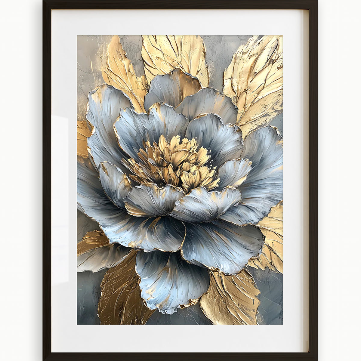Gold Grey Flower Art Print