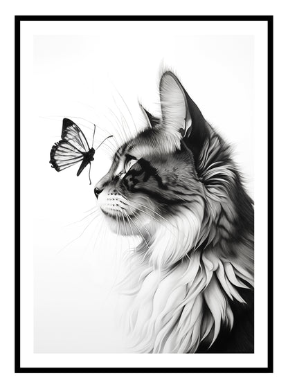 Katze und Schmetterling Kunstdruck