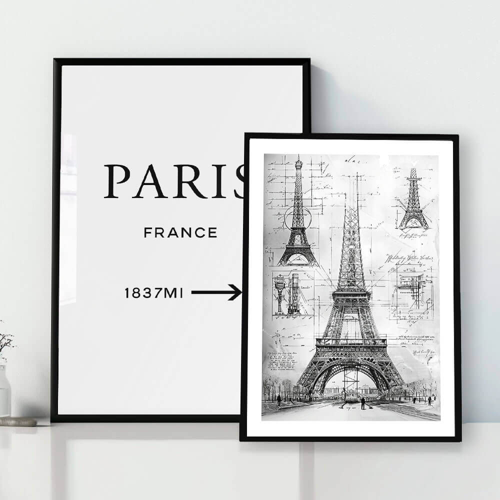 Eiffel Tower Architectural Drawing Art Print