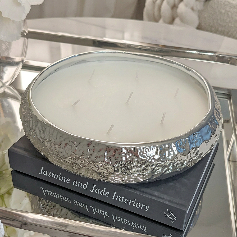 Scented 7 Wick Candle - Silver Hammered Metal 20cm