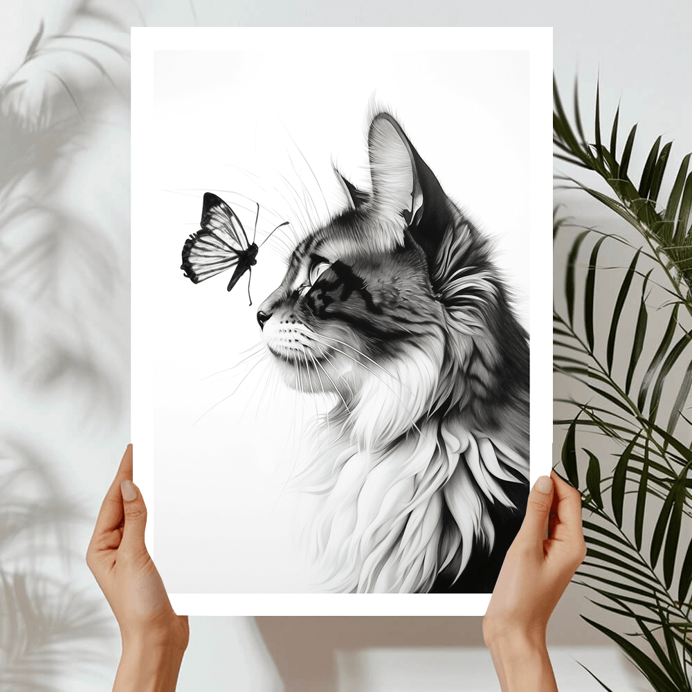 Cat & Butterfly Art Print