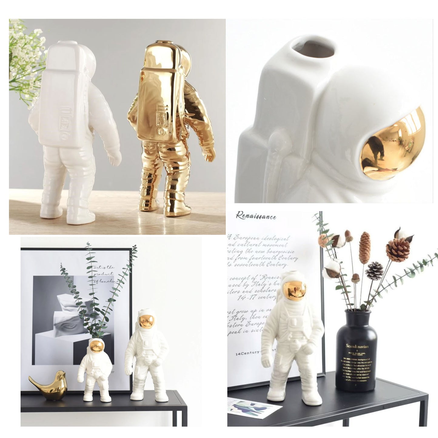 Gold, white or silver spaceman, astronaut vase