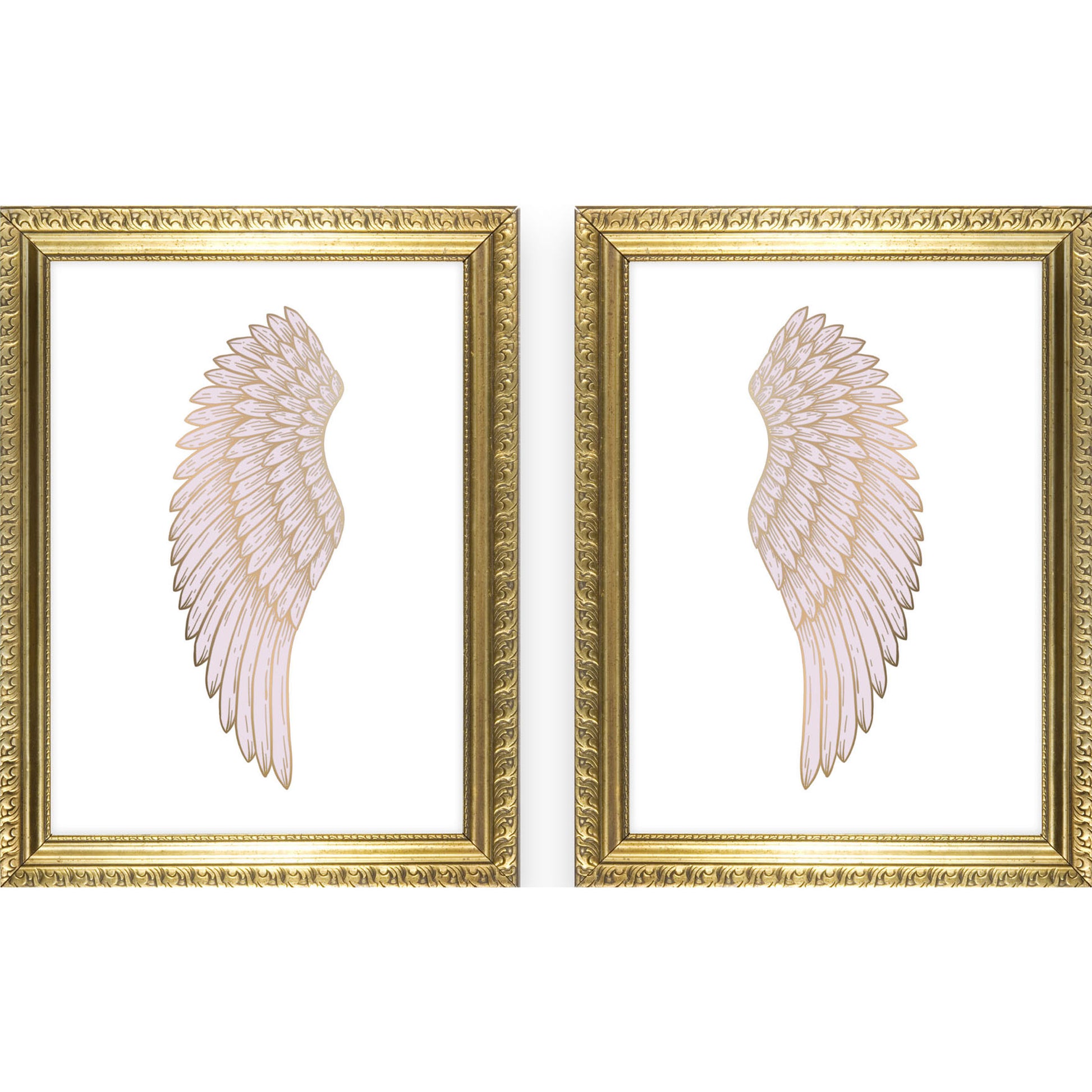 Girls pink angel wing art print in gold frame
