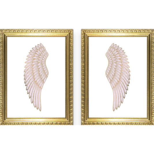 Girls pink angel wing art print in gold frame