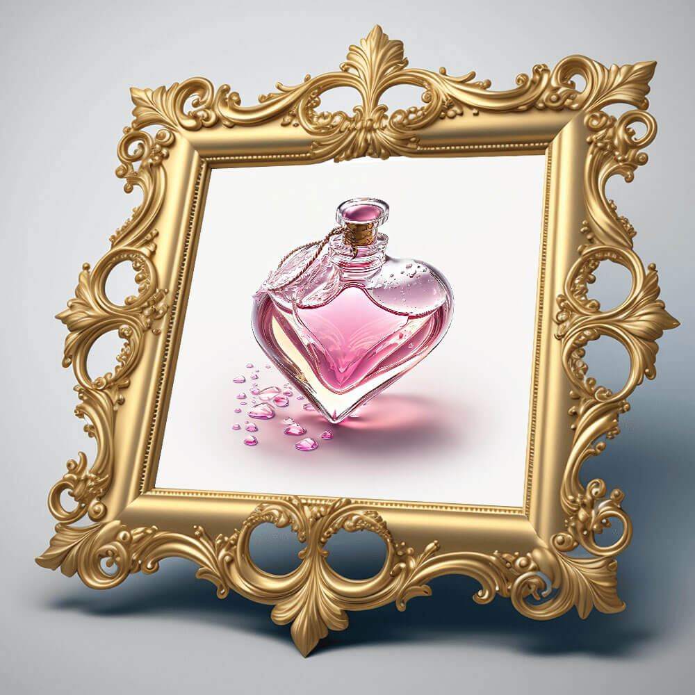 Botella de perfume de corazón Lámina artística