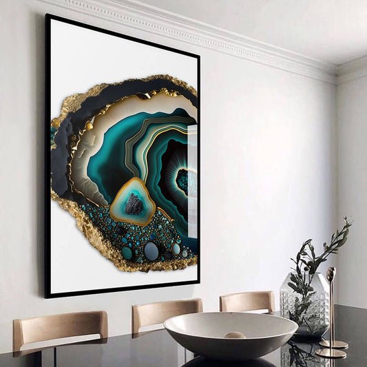 Aqua ja Gold Geode Art Print