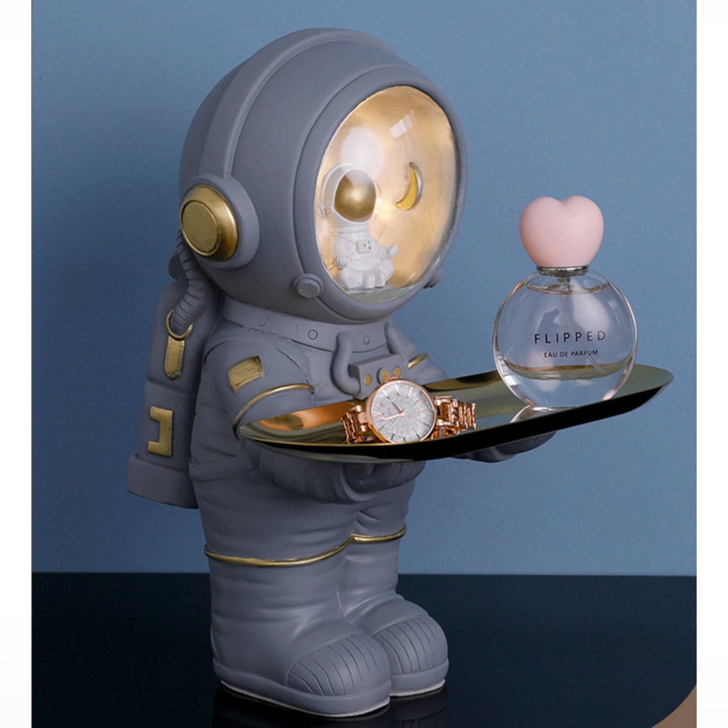 Boys white or grey astronaut, spaceman light with gold tray