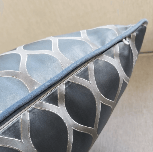 Aqua blue, satin & velvet cushion cover for living room or bedroom 