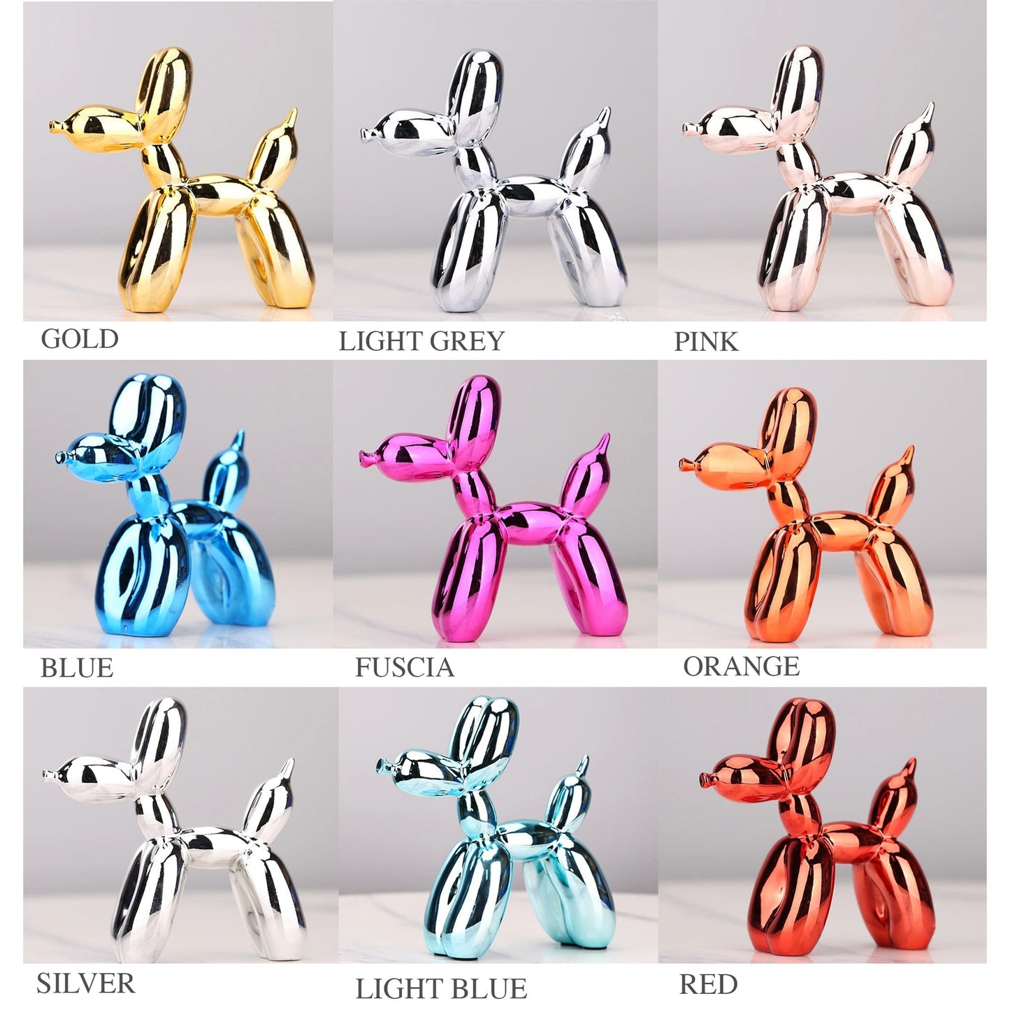 Sculptures de chiens en ballon électrolytiques - 2 couleurs
