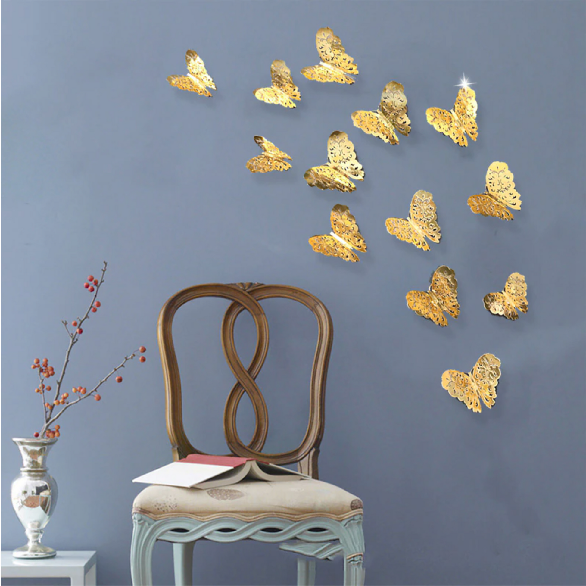 Gold metallic butterfly wall art decor 