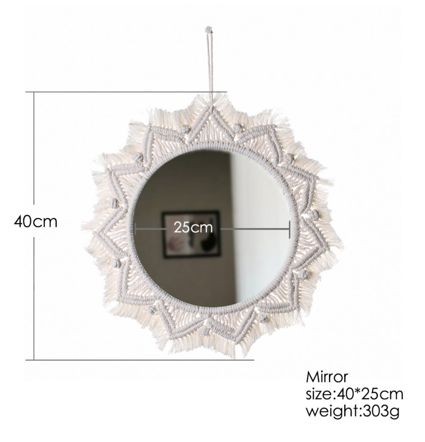 Espejo Boho Macramé - 40cm Diámetro