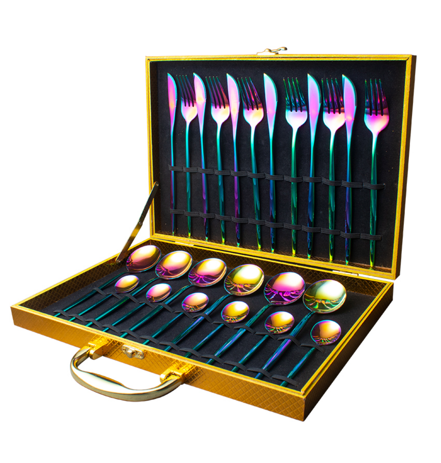 Luxus-Geschirr-Set – 24-teilig mit Goldetui – 12 Farben