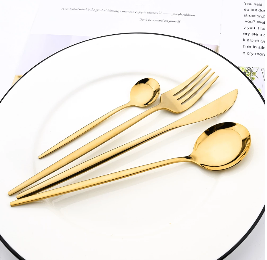 Luxury Gold Mirror Dinnerware Set - 24PCS