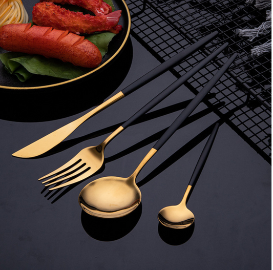 Luxury Black & Gold Mirror Dinnerware Set - 24PCS