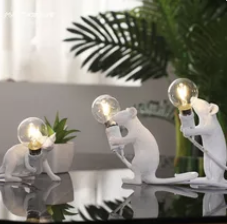 Nordic White, Black or Gold Mice Table Lamps