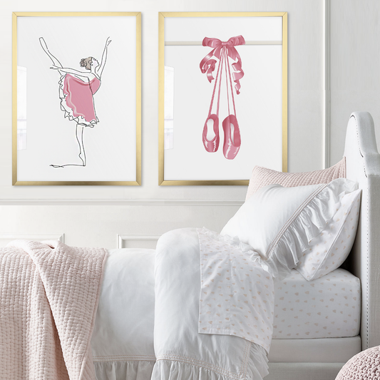 Girls pink & gold bedroom ballet art posters