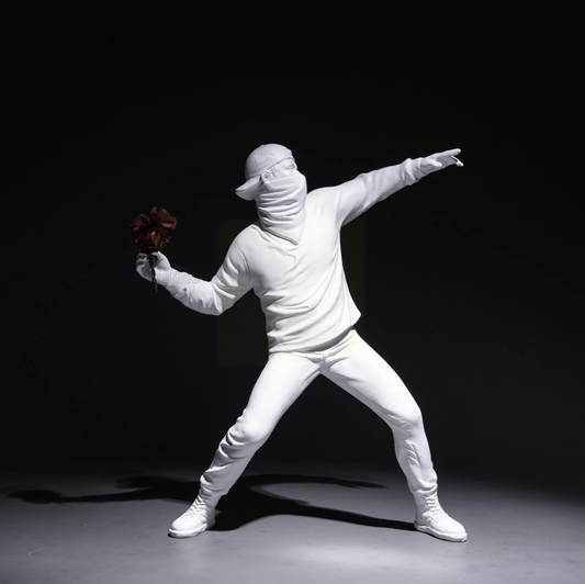 Artist Banksy flower thrower sculpture figurine in black or white