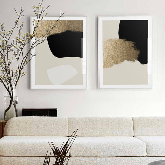 Abstract Gold , beige and black modern art print, wall art poste