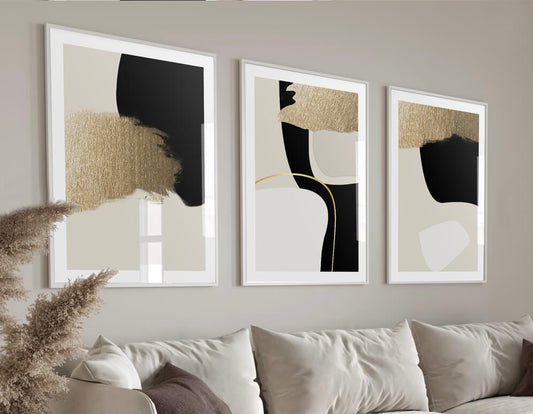 Abstract Gold , beige and black modern art print, wall art poste